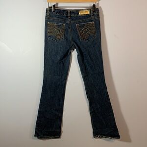Rocawear size 11 lowrise flare Y2k gold embroidered pockets vintage 00’s sexy